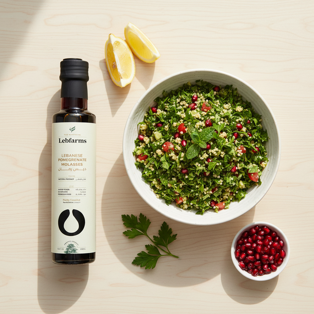 Pomegranate Molasses with Tabbouleh - Overhead View