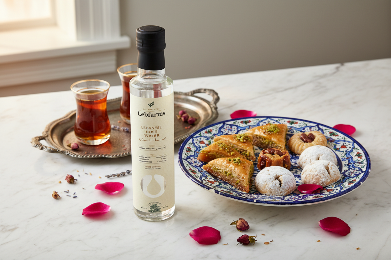 Rose Water with Lebanese Desserts and Tea